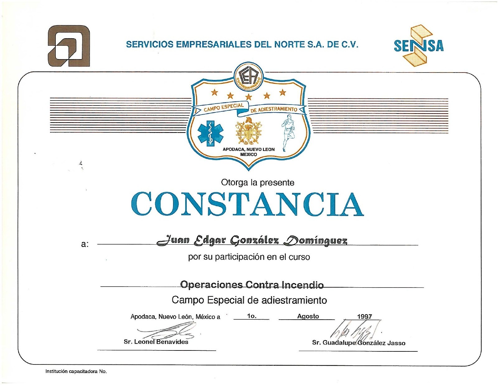 Primera página: Operaciones contra incendio, 1997.