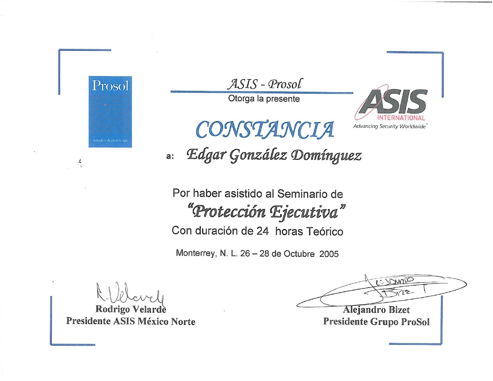 Primera página: Seminario de protección ejecutiva, 2005.