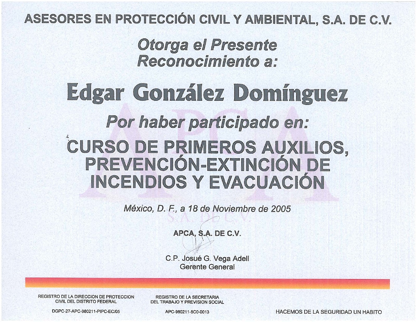 Primera página: Primeros auxilios, incendios y evacuación, 2005.