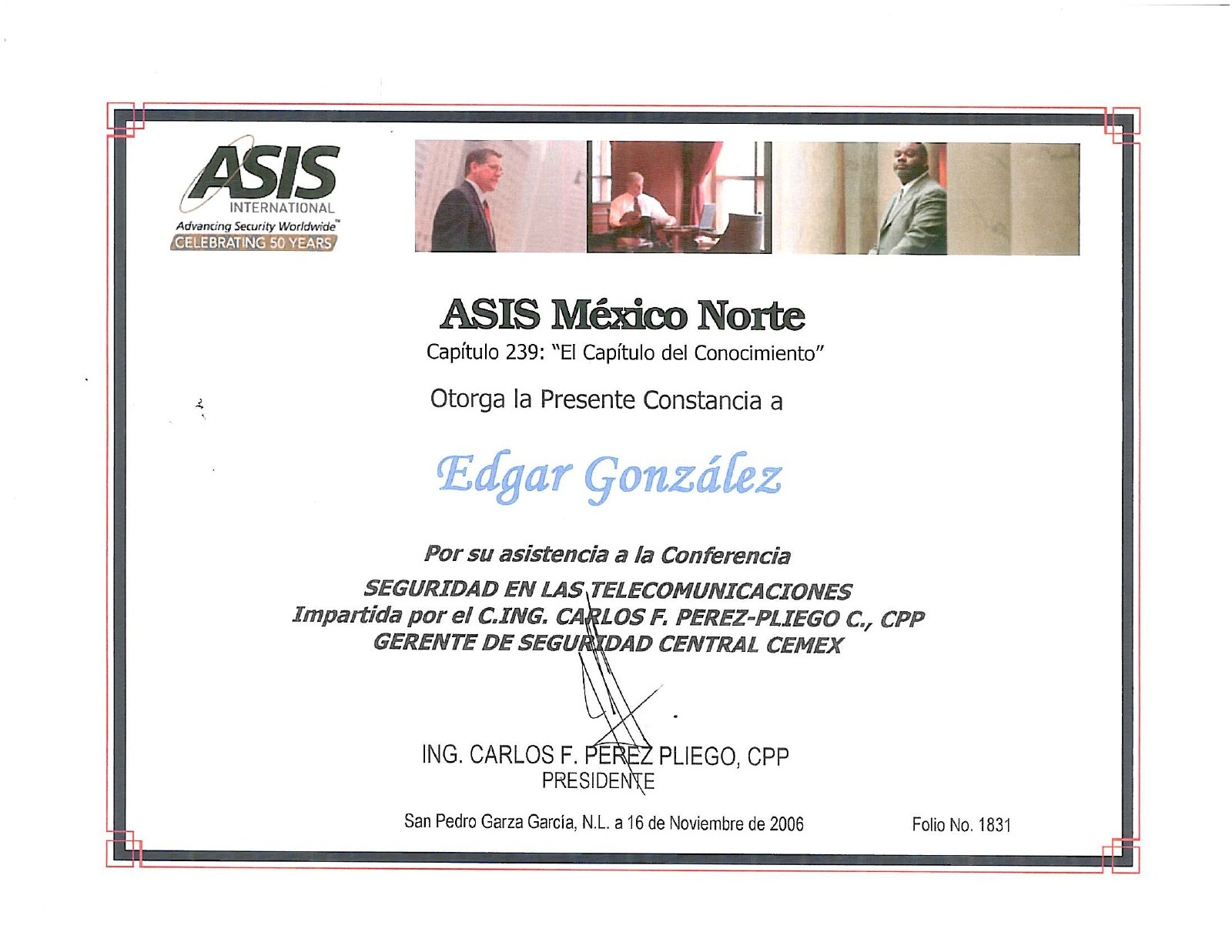 Primera página: Seguridad en las telecomunicaciones, 2006.