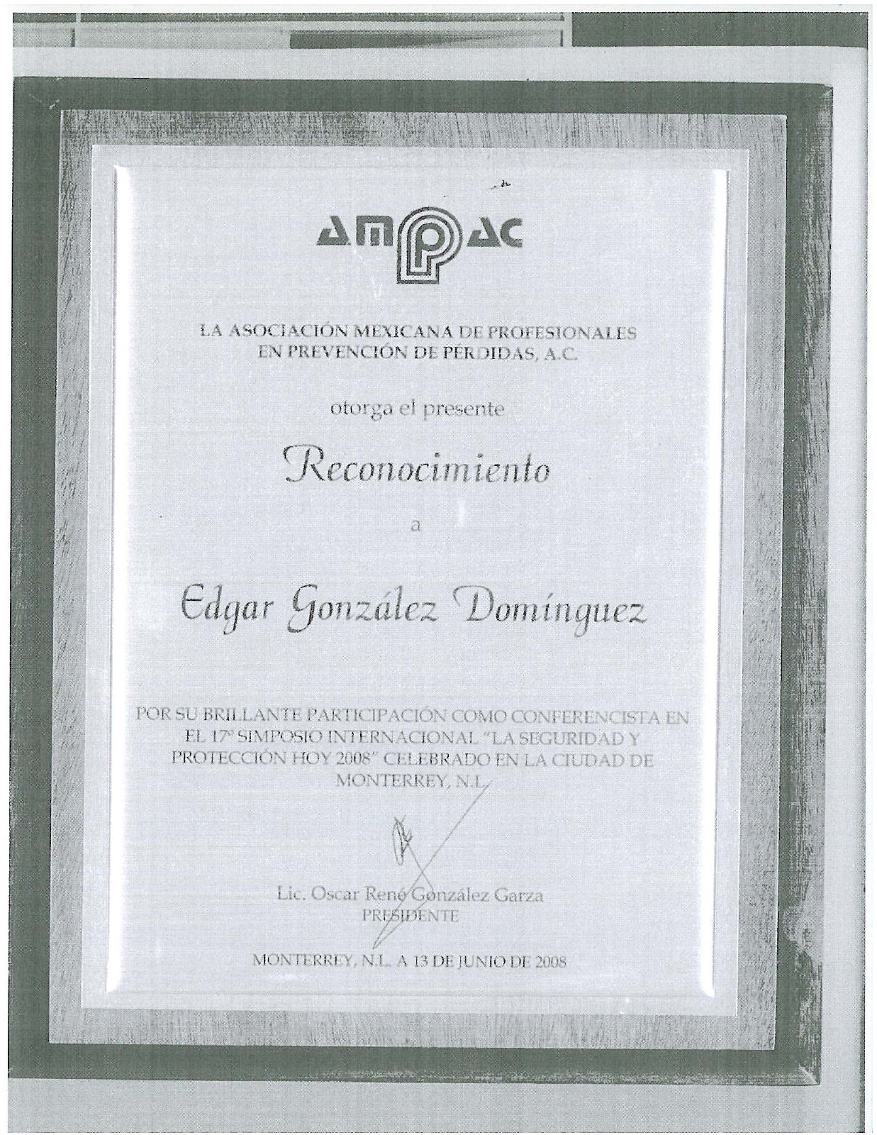 Primera página: Conferencista: seguridad y protección, 2008.