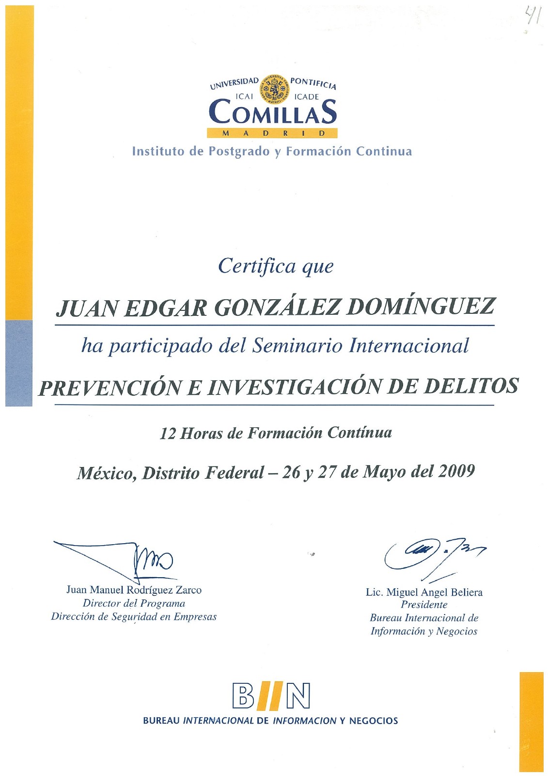 Primera página: Prevención e investigación de delitos, 2009.