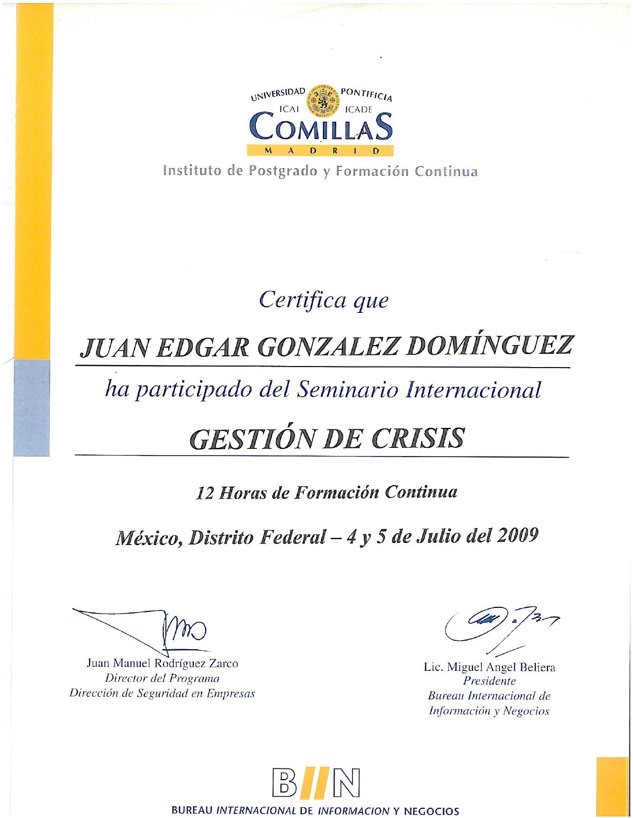 Primera página: Gestión de crisis, 2009.