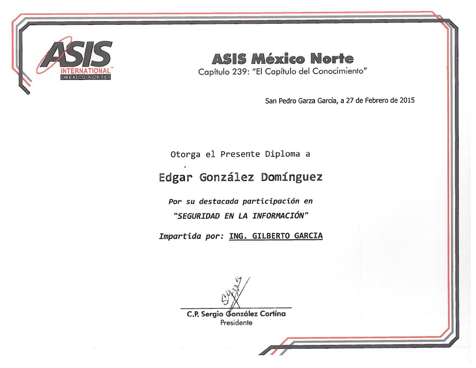 Primera página: Seguridad de la información, 2015.