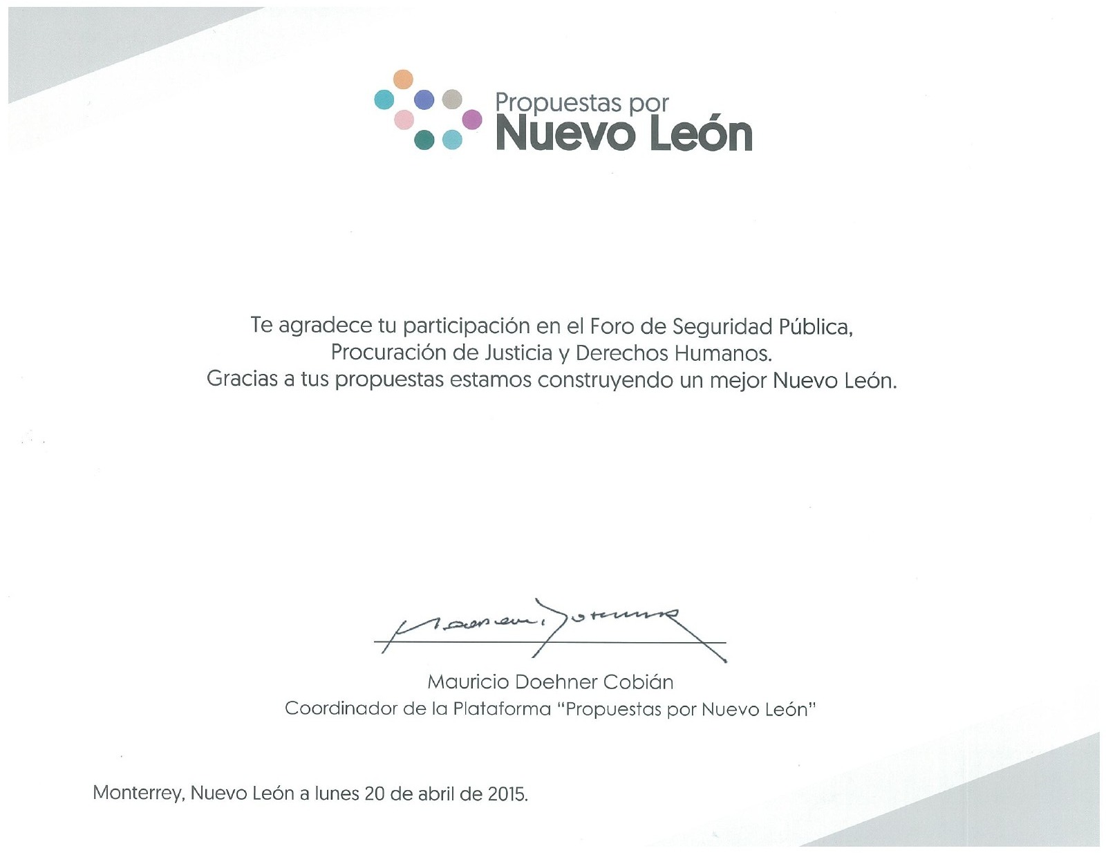 Primera página: Foro de seguridad pública, 2015.